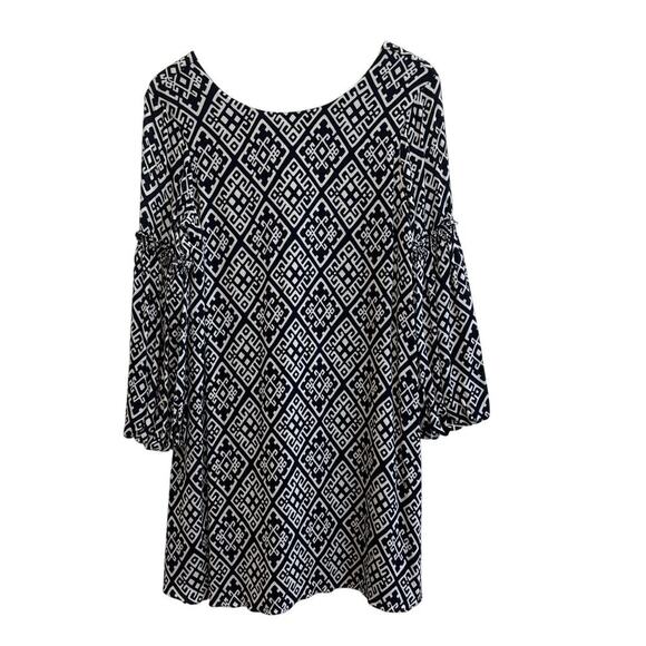 Crown & Ivy Women 4 Navy White Chic Scoop Neckline Dress Casual Coastal Spring - Picture 1 of 8